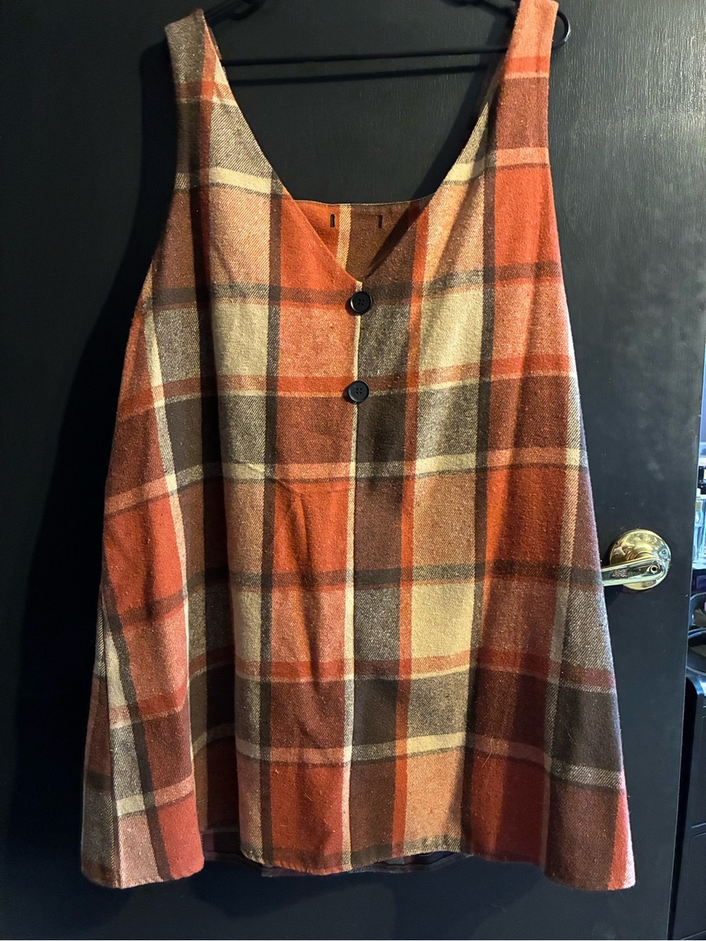 Plaid Button-Front Pinafore Dress in Rust & Cream
